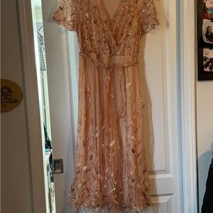 Elegant Sequin Embellished Dress in Peach
